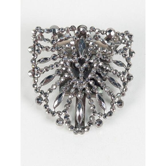 Art Deco Rhinestone Fur Or Shoe Clips Vtg Set Silver Gray Pointed Heels Pumps - Picture 2 of 8